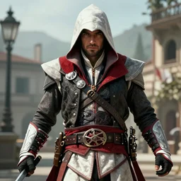 film still of tom selleck as ezio auditore in assassin's creed 2, gameplay, 8 k, hd