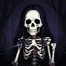 beautiful moody skeleton pixel art, #pixelart