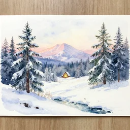 water color on paper, winter wonderland, highly detailed, artstation, masterpiece, award - winning,