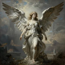 a Dystopian gothic Baroque painting of an angel