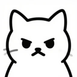 displeased cat face, simple, simple colors, no shading, black and white, minimalistic