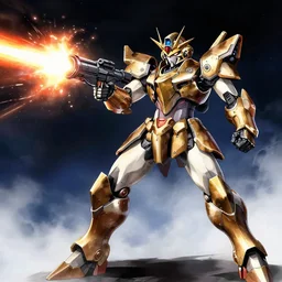 armored knight mecha firing laser rifle, by issei kyouju