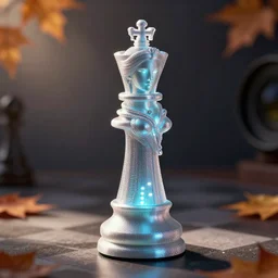 ( isometric view, 3 d printed extruded filiment, beautiful woman queen chess piece, bioluminescence, beautiful face, reflection of led lights, intricate detail, futuristic, very detailed, highly detailed background, sharpfocus, photorealism, soft diffuse autumn lights, some sun light ray, dark room wall, canon 5 d 5 0 mm lens