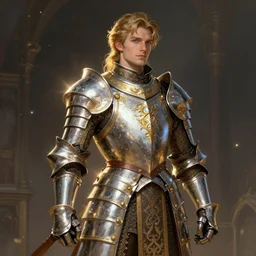 man in ornate suit of armor imbued with magic, fantasy, medieval, character design, single character concept art, medium shot, rule of thirds, digital art,
