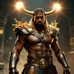 portrait of kanye west as zeus, god of thunder, greek god, in mortal kombat, gears of war, mythology, fantasy, splash art, movie still, cinematic lighting, dramatic, octane render, long lens, shallow depth of field, bokeh, anamorphic lens flare, 8 k, hyper detailed, 3 5 mm film grain