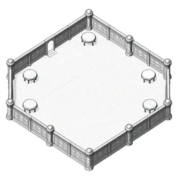 A  high detailed ìsometric vector art presenting  an aerial view of a RPG empty room  by Dofus Online, Patreon content, containing tables and walls, HD, straight lines, vector, grid, dnd map, map patreon, fantasy maps, foundry vtt, fantasy grounds, aerial view ,dungeondraft , tabletop, inkarnate, dugeondraft, roll20