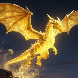 shenron dragon glowing yellow, reaching to sky, octane render, unreal engine 5, hyperdetailed, masterpiece, matte painting concept blizzard pixar maya engine on night stylized background splash artstation lois van baarle, ilya kuvshinov, rossdraws