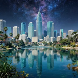 reclaimed by nature by henri rousseau, galactic tundra vice city fisheye vaporwave made of glass san andreas magic realism nature fantasy water lake hyperrealism, archdaily, wallpaper, highly detailed, trending on artstation.