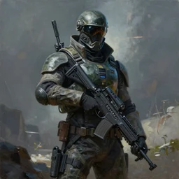 A painting by Eytan Zana of a cyberpunk mercenary