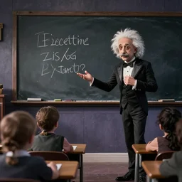 Albert Einstein teaching a class, style of Tim Burton