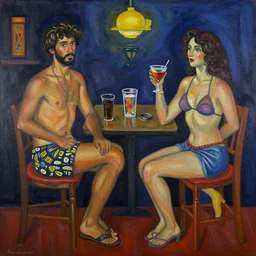 two ravers at the club painted by Alice Neel