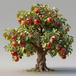 apple tree with low hanging fruits, by james gurney, concept art, intricate, hyper detailed, volumetric lighting, sharp focus, octane render, trending on artstation, 8 k