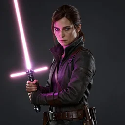 Ellie from the Last of Us holding as Jyn Erso from Star Wars Rogue One, holding a lightsaber, digital portrait by Greg Rutkowski, intricate, sharp focus, cinematic, epic, artstation
