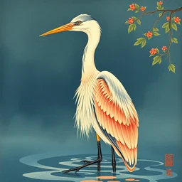 a beautiful painting heron, by ukiyo - e award - winning art color screen printing