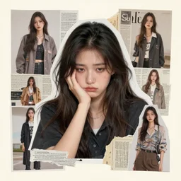 a beautiful aesthetic!!! collage! portrait of a depressed girl, made in a magazine clipping collage style, cutout, clippings of a fashion magazine, made by a depressed art student