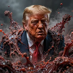 donald trump's disgusting true form bursting from within, gross, slimy, sleazy, pustules, high details, intricate details, by dan mumford