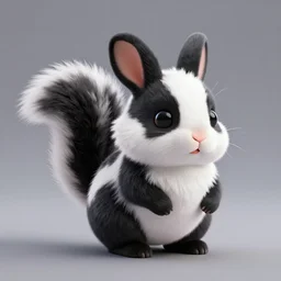 full body 3 d model of a very cute rabbit skunk furry fuzzy tail, a 3 d render. rendered in maya, skunk, skunk, skunk black and white skunk bunny, rendered in cinema 4 d, behance hd, daz 3 d, cgsociety, matte background