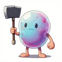 key art from an ultra violent and bloody anime called bubblegum - man about an anthropomorphic piece of bubble gum with a hatchet