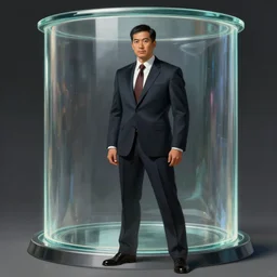 character concept portrait, lawyer standing next to giant glass cylinder style digital painting, concept art, smooth, sharp focus, illustration, from Metal Gear, by Ruan Jia and Mandy Jurgens and William-Adolphe Bouguereau, Artgerm