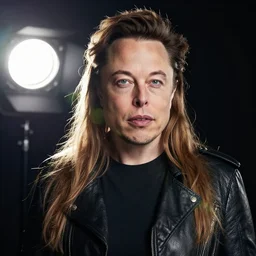 Elon Musk dressed as a Tank Girl by Paul Lehr and Arthur Adams, studio lighting, cinematic, lens flare, closeup shot
