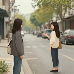 he watched the sides of the streets as she said her thank you, illustrative concept