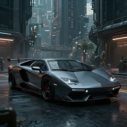 dark cyberpunk car lamborgini counatch, in drak style cyberpunk city. by neill blomkamp director film, by chris labrooy. extreamly detailed, photorealism, photography, raytracing, 8 k, octane render, hyperrealism, perfect composition, art top in artstation, rendered in rtx, ssao, fxaa, unreal engine