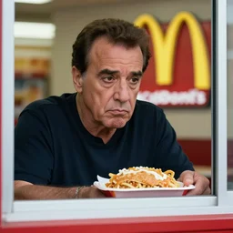 tony danza through the window of mcdonald's stares dejectedly at his food