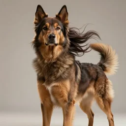 beautiful illustration of a dog, gorgeous, amazing, flowing hair, muscular, very muscular male body, in the style abigail larsonand and sam guay, rim light, beautiful lighting, 8 k, stunning scene, octane, trending on artstation