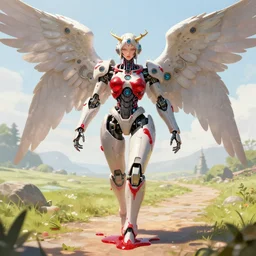 concept art | robotic cybernetic god - system feminine angel in heavy syrup marauding through a peaceful path, artstation / pixiv!!!