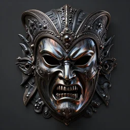 dark venetian angry mask, polished 3 d sculpture rendered by billelis feat luminokaya in visionary fineart style. 8 k hyper ornated maximalist and overdetailed. powerful dark scifi, darlok emperor portrait shot by andrei riabovitchev, tomasz alen kopera, luminokaya. influenced by, giger and peter gric masters of orion