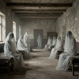 interior of a crimean war hospital with ghostly apparitions, 1 8 9 0's photo