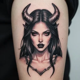 tattoo design, portrait of a beautiful succubus, artgerm, by artgerm, ominous