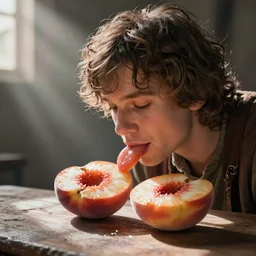 frodo licking peach halves