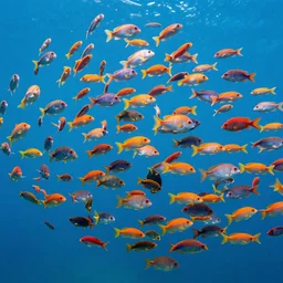 tropical fish, fish, maximalist, large group of fish, school of colorful fish, 8k marine photography