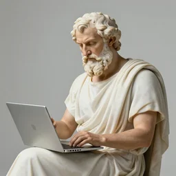 ancient greek art of socrates reading wikipedia on his latop
