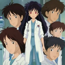 a full body portrait of a 1 9 9 0's doctor disney style girl, red eyes, finely detailed features, closeup at the faces, perfect art, in the hospital, gapmoe yandere, trending on pixiv fanbox, painted by greg rutkowski makoto shinkai takashi takeuchi studio ghibli, akihiko yoshida,