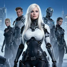 highly detailed portrait of a hopeful frostpunk long blonde hair lady with curvy figure, stray wiring by atey ghailan, james gilleard, by joe fenton, by greg rutkowski, by greg tocchini, by kaethe butcher, 4 k resolution, gradient blue, black and white color scheme!!! ( ( glaciated robotic dystopian city background ) )