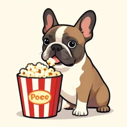 french bulldog eating popcorn, vector art