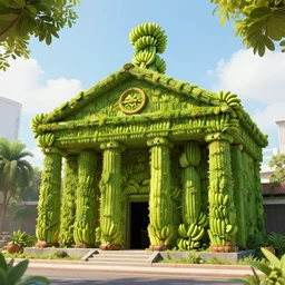 bank building made of bananas, green economy