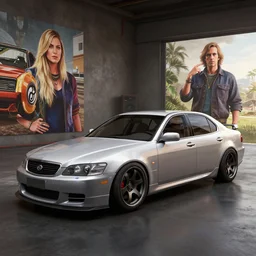 csutom sedan in forza horizon, beamng, grand theft auto, need for speed. art by filip hodas and artgerm. indoor, rhads. 3 d render, surrealism, hyperrealism.