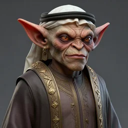 a goblin boss dressed like sheikh mohammad, octane render, 4 k cinematic still, highly detailed, sculpted in zbrush, textured in substance, featured on artstation