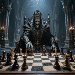 photo taken of an epic intricate, ultra detailed, super realistic majestic gracious regal aristocratic gothic live chess created by weta workshop and tim burton, menacing, wide angle, full body shots, photorealistic, sharp focus, gloomy, extremely cold blueish colour temperature, 3 5 mm, f 1. 4, golden ratio