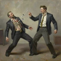 oil painting of ned flanders punching a sinner to death by shattering his ribcage