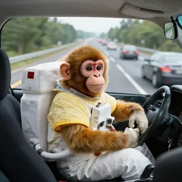 an astronaut monkey, on a highway full of cars at high speed, c 1 2