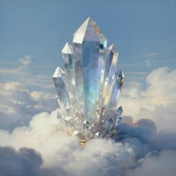 a painting of a crystal shrine sculpture standing in the clouds, a detailed matte painting by christophe vacher, cgsociety, fantasy art, matte painting, matte drawing, concept art