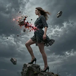 a woman ascending to the 11th dimension but it's ripping her mind apart, particle effects, realistic, highly detailed, cinematic