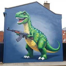 belfast mural of barney the dinosaur holding an ak - 4 7