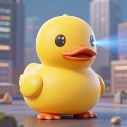 a kaiju rubber ducky terrorising the city with his laser eyes