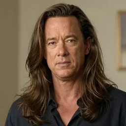 feminine version of tom hanks, long hair, photorealistic, 4 k