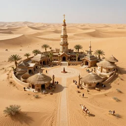 a magical tribal sacred religious warrior village in an oasis in the middle of a vast desert, art by craig mullins, greg rutkowski, highly detailed, trending on art station, concept art, matte painting, octane render, 8 k, unreal engine